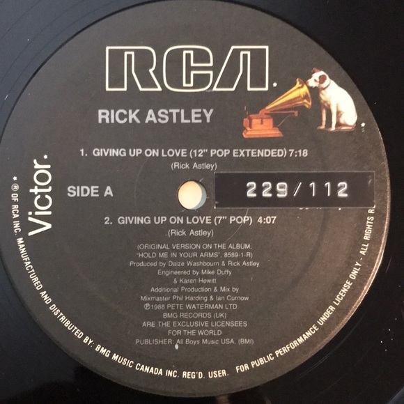 3/$30 Rick Ashley “Giving Up on Love” vintage vinyl 12” maxi extended version - Picture 3 of 4